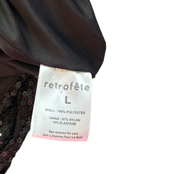 Retrofete Flynn Sequin Ruched Tulle Long Sleeve Key Hole Mini Dress Black Large - Picture 10 of 16